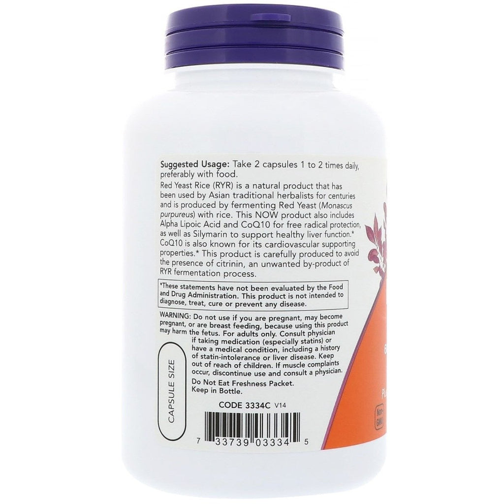 Now Foods Red Yeast Rice 600 mg with CoQ10 30 mg 120 Vcaps - 3334