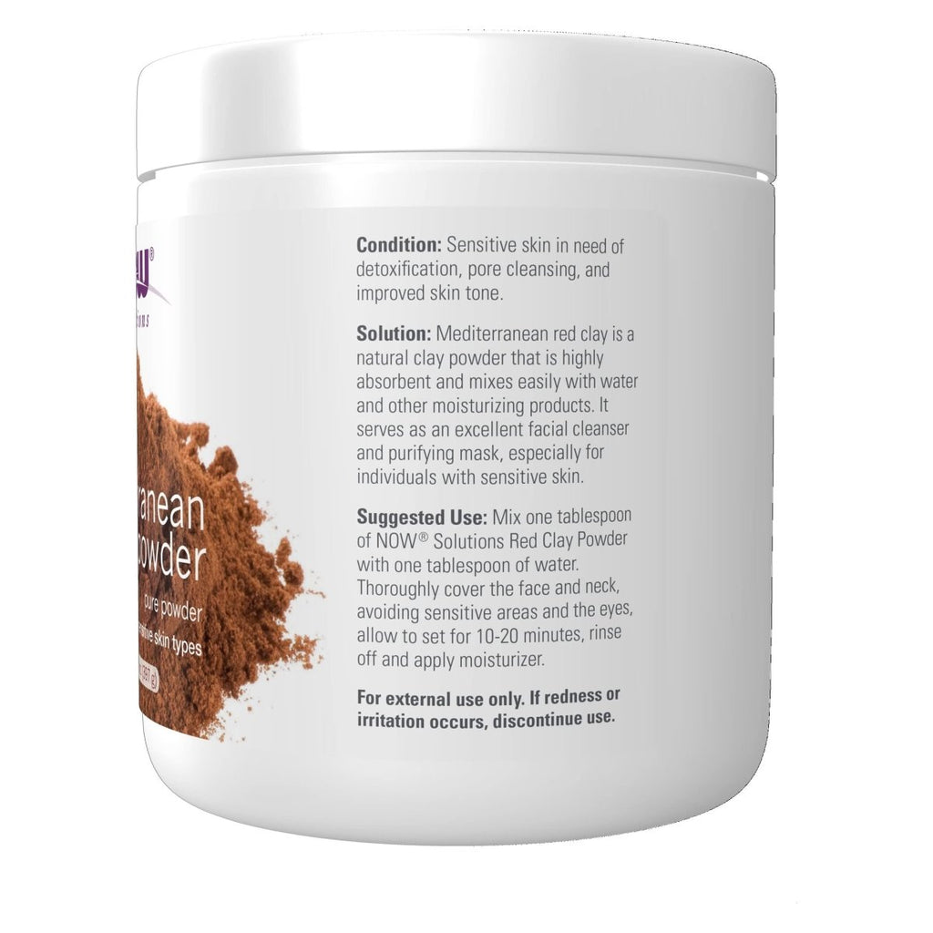 NOW Foods Solutions, Mediterranean Red Clay Powder, Pure Powder for Sensitive Skin Facial Mask, 14-Ounce