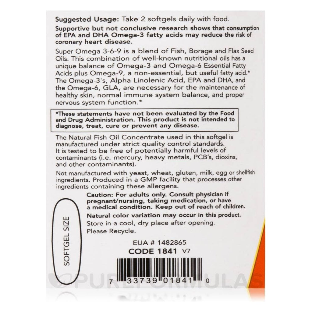 Now Foods Super Omega 3-6-9 1200 mg 180 Softgels - 1841