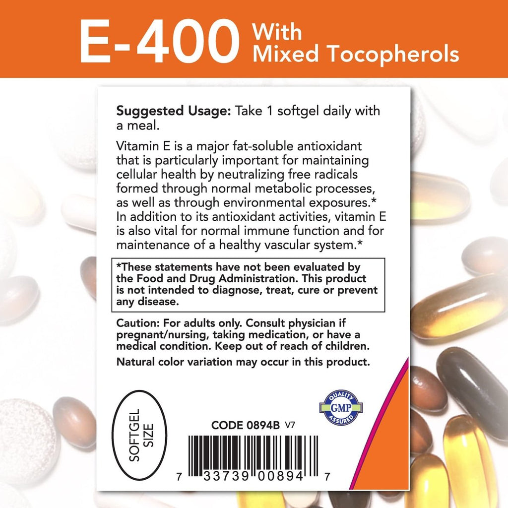 Now Foods Vitamin E-400 With Mixed Tocopherols 250 Softgels - 0894