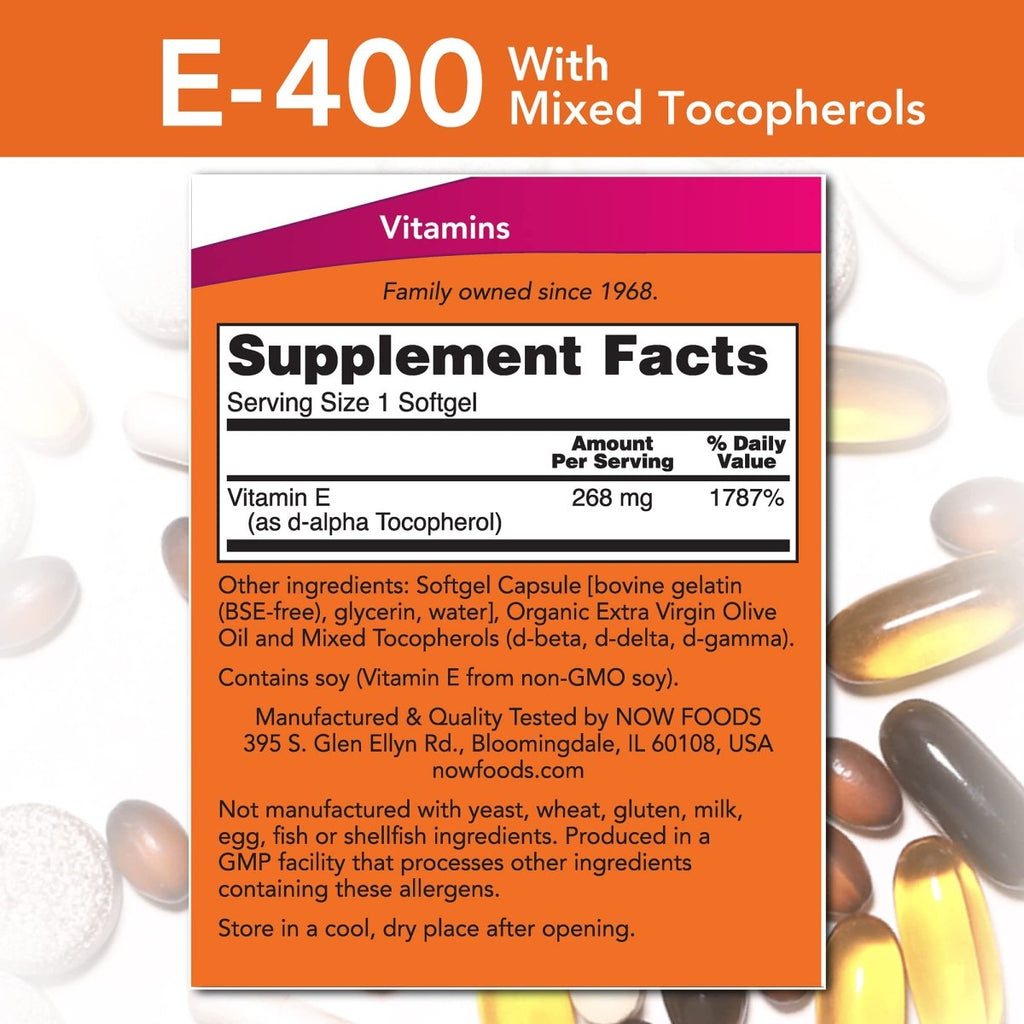 Now Foods Vitamin E-400 With Mixed Tocopherols 250 Softgels - 0894