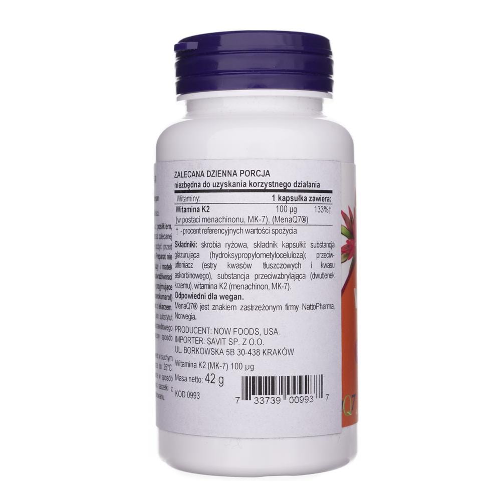 Now Foods MK-7 Vitamin K-2 100 mcg 120 Vcaps - 0993