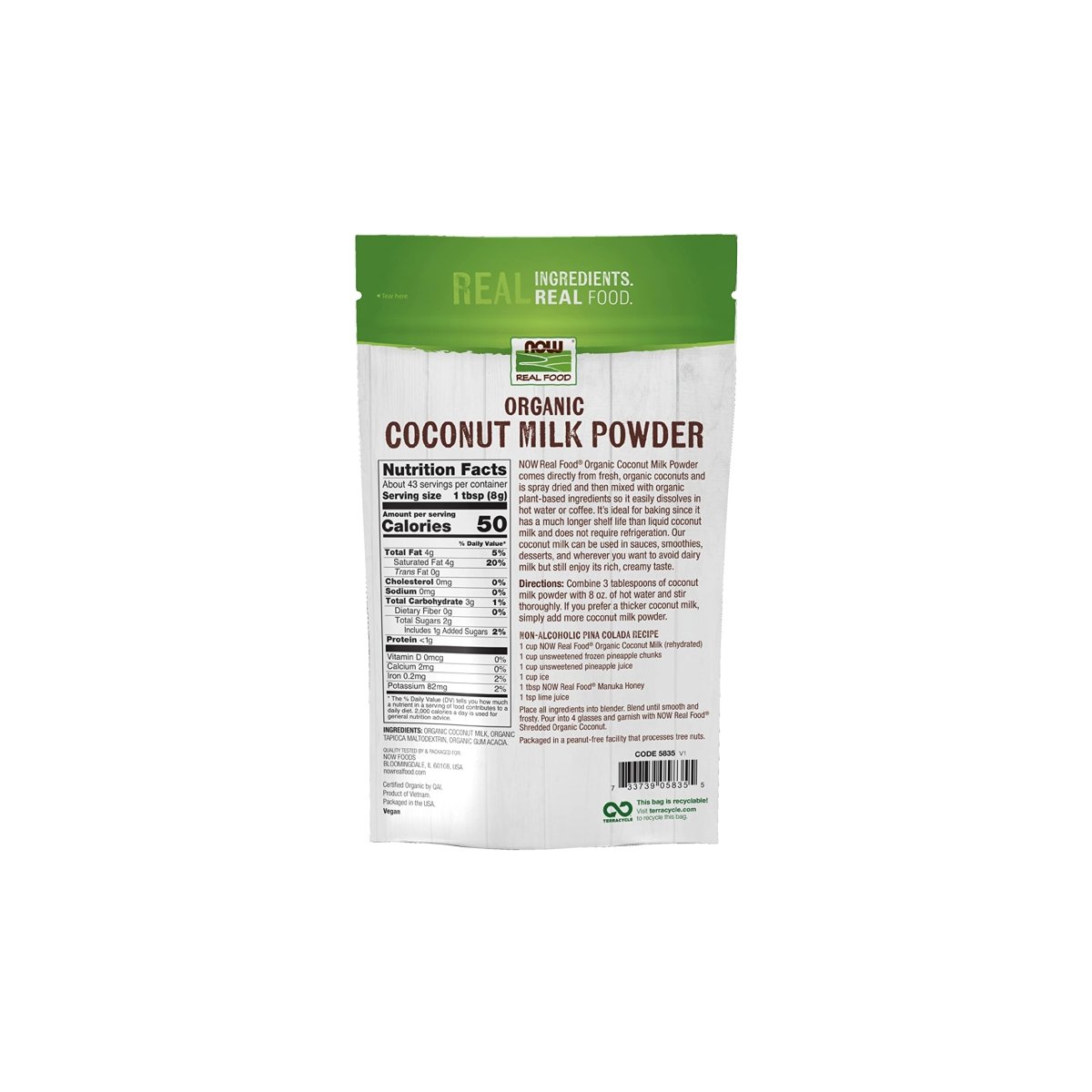 Now Real Food Coconut Milk Organic Powder 12 Oz - 5835