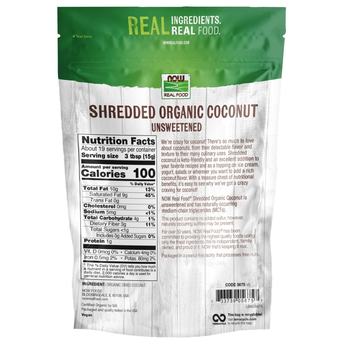 Now Real Food Coconut Organic Unsweetened & Shredded 10 Oz - 5675