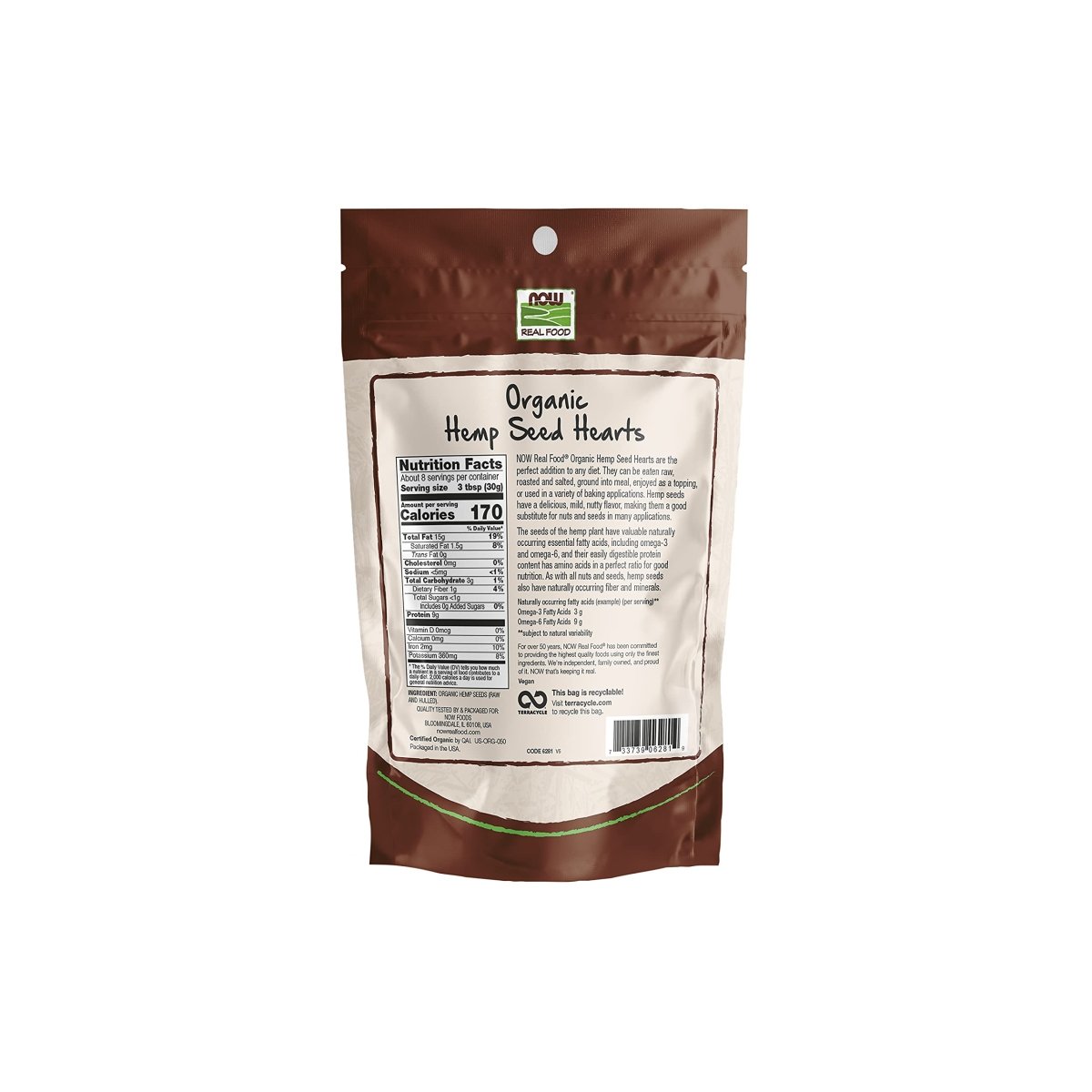 Now Real Food Hemp Seed Hearts Organic 8oz - 6281