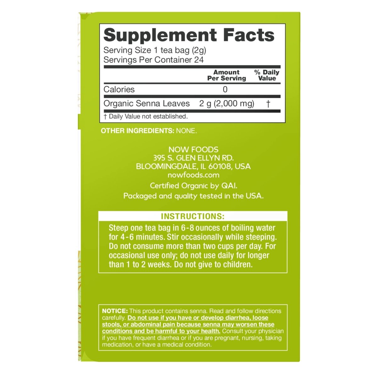Now Real Food Senna Tea Organic 24 Tea Bags - 4236