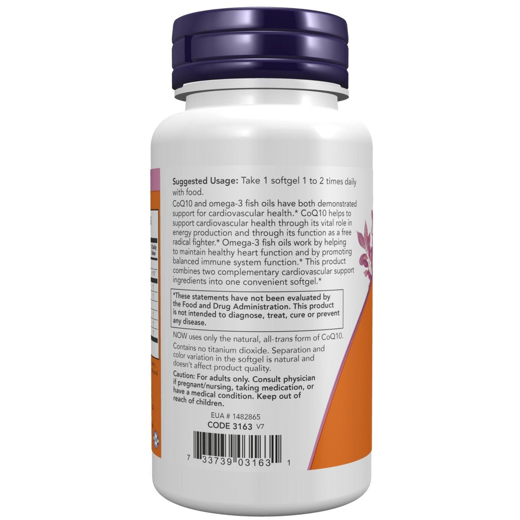 NOW Supplements, CoQ10 60 mg with Omega 3 Fish Oil, Cardiovascular Health*, 60 Softgels