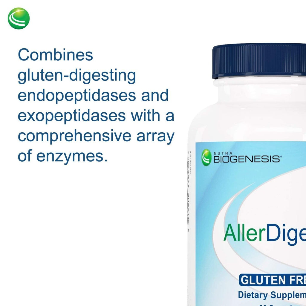Nutra BioGenesis - AllerDigest - Targeted Digestive Enzyme Support with DPP-IV, Lactase & Pepsin - Gluten Free - 60 Capsules