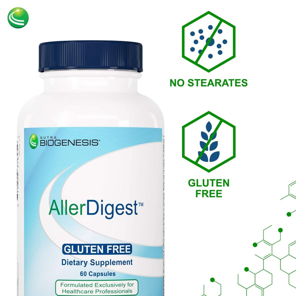 Nutra BioGenesis - AllerDigest - Targeted Digestive Enzyme Support with DPP-IV, Lactase & Pepsin - Gluten Free - 60 Capsules