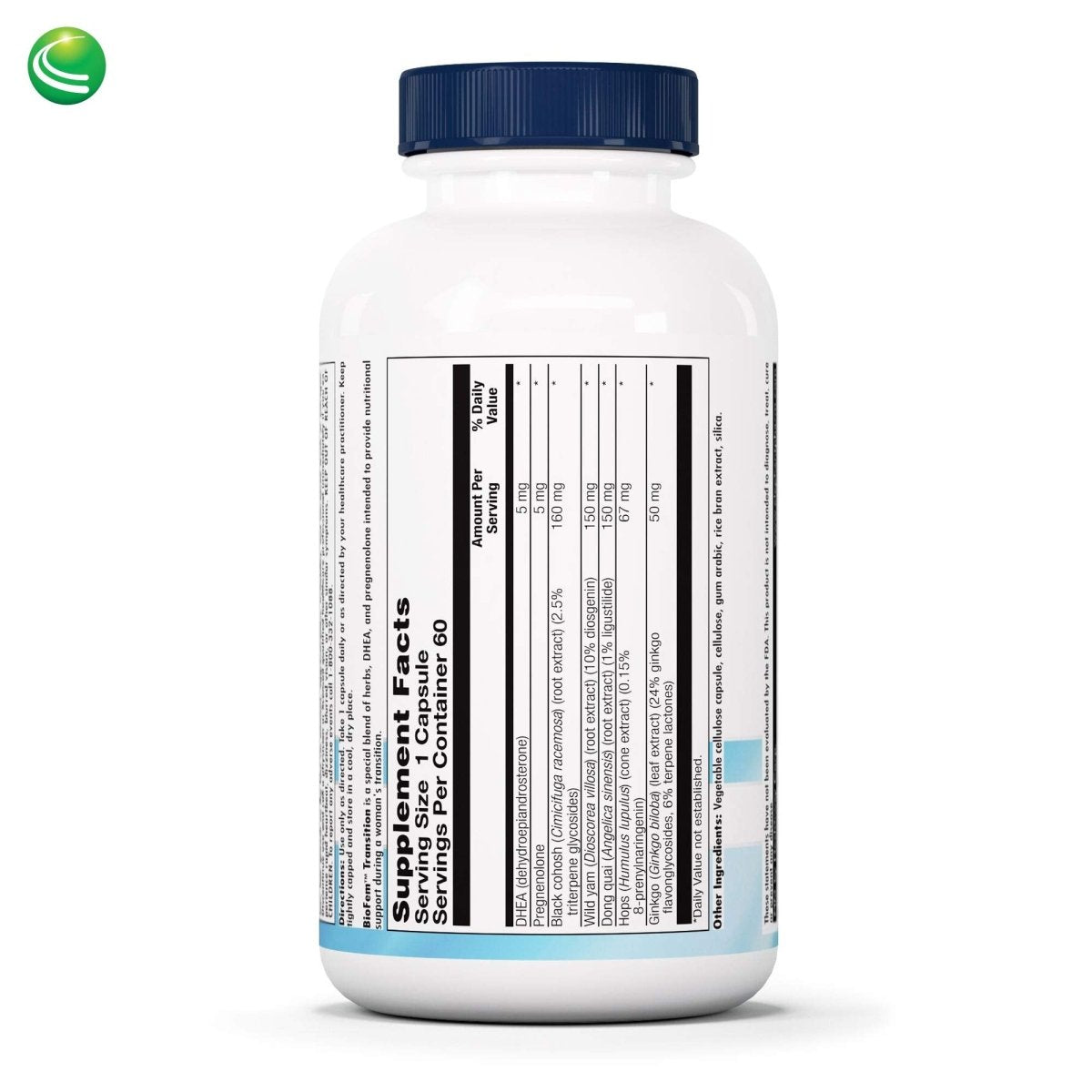 Nutra BioGenesis - BioFem Transition - DHEA, Pregnenolone, Wild Yam, and Dong Quai for Menopause Support - Gluten Free, Vegan, Non-GMO - 60 Capsules