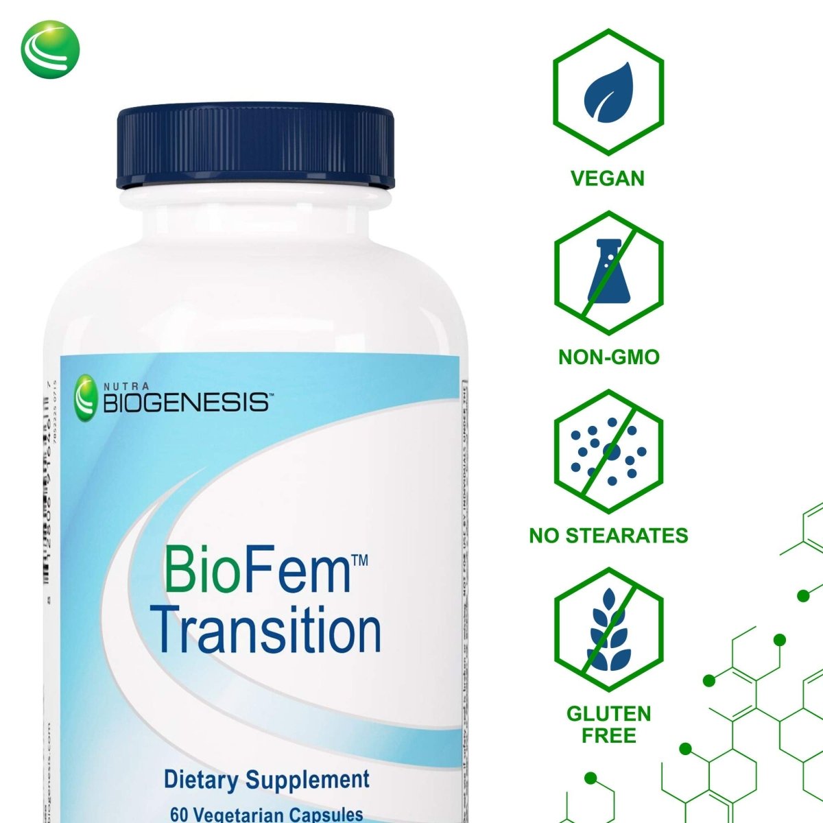 Nutra BioGenesis - BioFem Transition - DHEA, Pregnenolone, Wild Yam, and Dong Quai for Menopause Support - Gluten Free, Vegan, Non-GMO - 60 Capsules