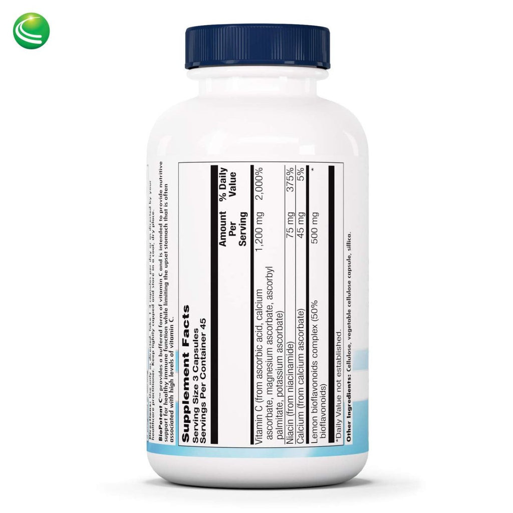 Nutra BioGenesis - BioPotent C - Vitamin C and Lemon Bioflavonoids for Immune, Musculoskeletal and Antioxidant Support - 135 Capsules