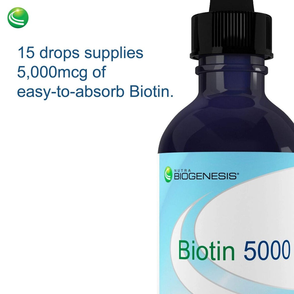 Nutra BioGenesis - Biotin 5000 - Liquid Vitamin B Biotin Drops for Skin, Hair, Adrenal and Immune Health- 2 Ounce