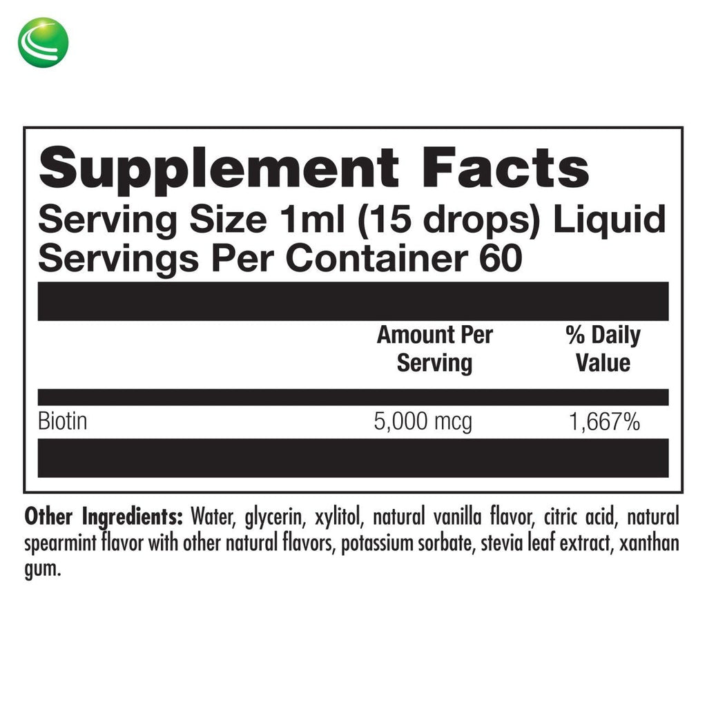 Nutra BioGenesis - Biotin 5000 - Liquid Vitamin B Biotin Drops for Skin, Hair, Adrenal and Immune Health- 2 Ounce