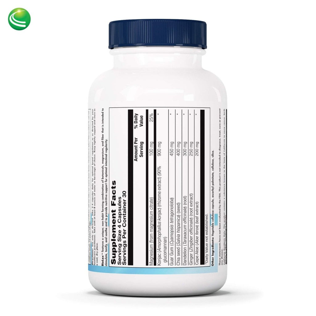 Nutra BioGenesis BioLax -Magnesium Citrate, Konjac, and Dietary Fiber to Help Support Digestive Health, Elimination & Cleansing - Gluten Free, Vegan, Non-GMO - 120 Capsules