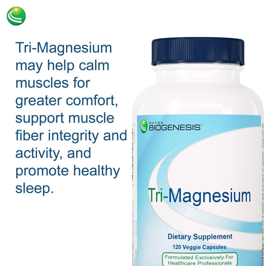 Nutra BioGenesis - Tri-Magnesium - Three Forms of Magnesium to Help Support Heart Health, Balanced Bone Density and Muscle Relaxation - 120 Capsules