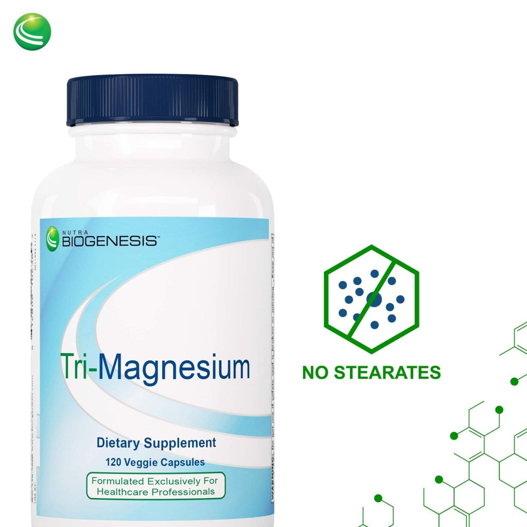 Nutra BioGenesis - Tri-Magnesium - Three Forms of Magnesium to Help Support Heart Health, Balanced Bone Density and Muscle Relaxation - 120 Capsules