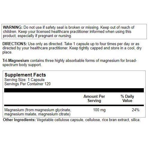 Nutra BioGenesis - Tri-Magnesium - Three Forms of Magnesium to Help Support Heart Health, Balanced Bone Density and Muscle Relaxation - 120 Capsules