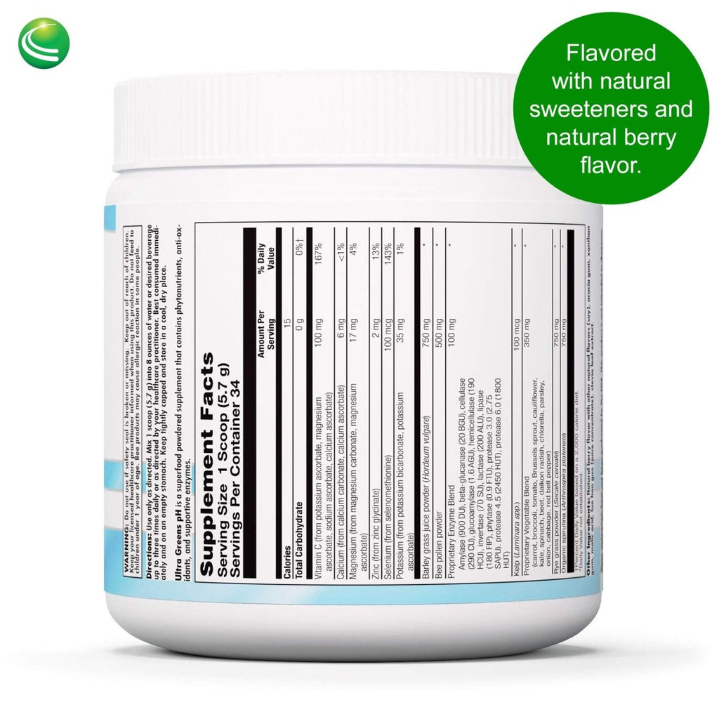 Nutra BioGenesis - Ultra Greens pH - Superfood Powder Dietary Supplement with Organic Spirulina, Kelp, Enzymes and Minerals - 6.8 Ounce