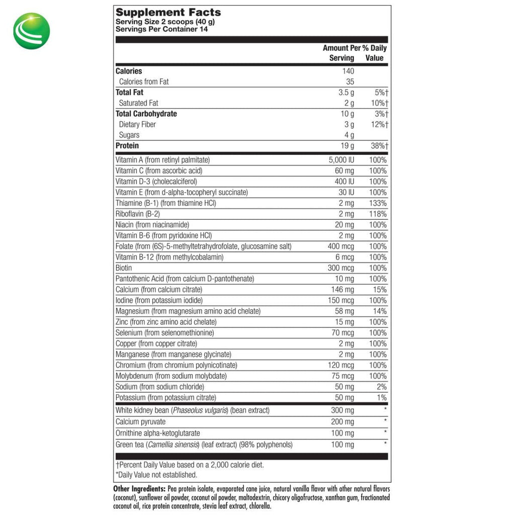 Nutra BioGenesis - UltraLean Vegan Vanilla - Functional Food Shake, Powdered Nutritional Beverage, Plant Based Protein Supplement - 1.2 Lb