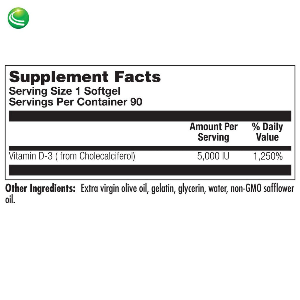 Nutra BioGenesis - Vitamin D 5000 - Vitamin D3 5000 IU to Help Support Calcium Absorption and Immune Function - 90 Softgels