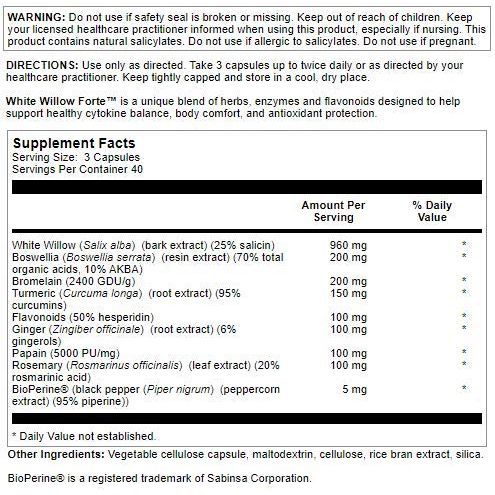 Nutra BioGenesis - White Willow Forte - 120 Capsules  01232