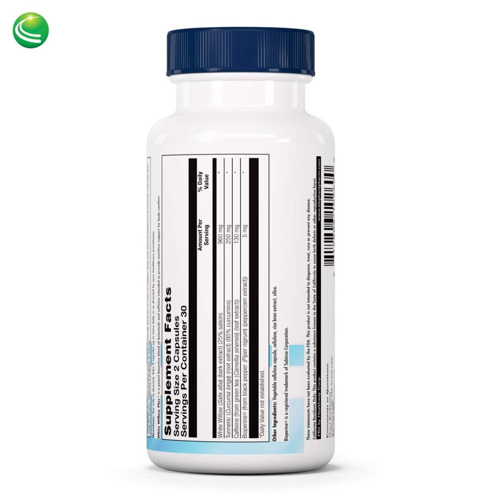 Nutra BioGenesis - White Willow Plus - White Willow Bark Extract, Caffeine, Curcumin and BioPerine to Help Support Body's Normal Response - Gluten Free, Vegan, Non-GMO - 60 Capsules