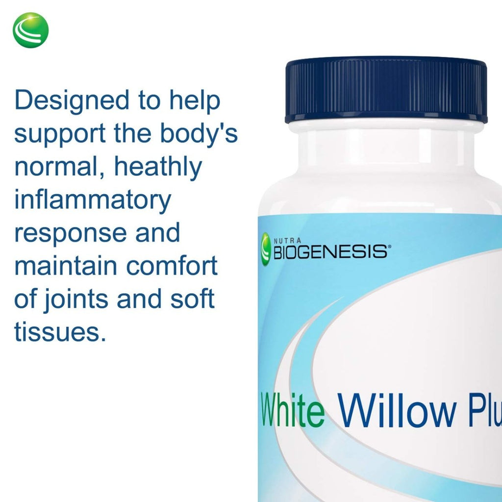 Nutra BioGenesis - White Willow Plus - White Willow Bark Extract, Caffeine, Curcumin and BioPerine to Help Support Body's Normal Response - Gluten Free, Vegan, Non-GMO - 60 Capsules