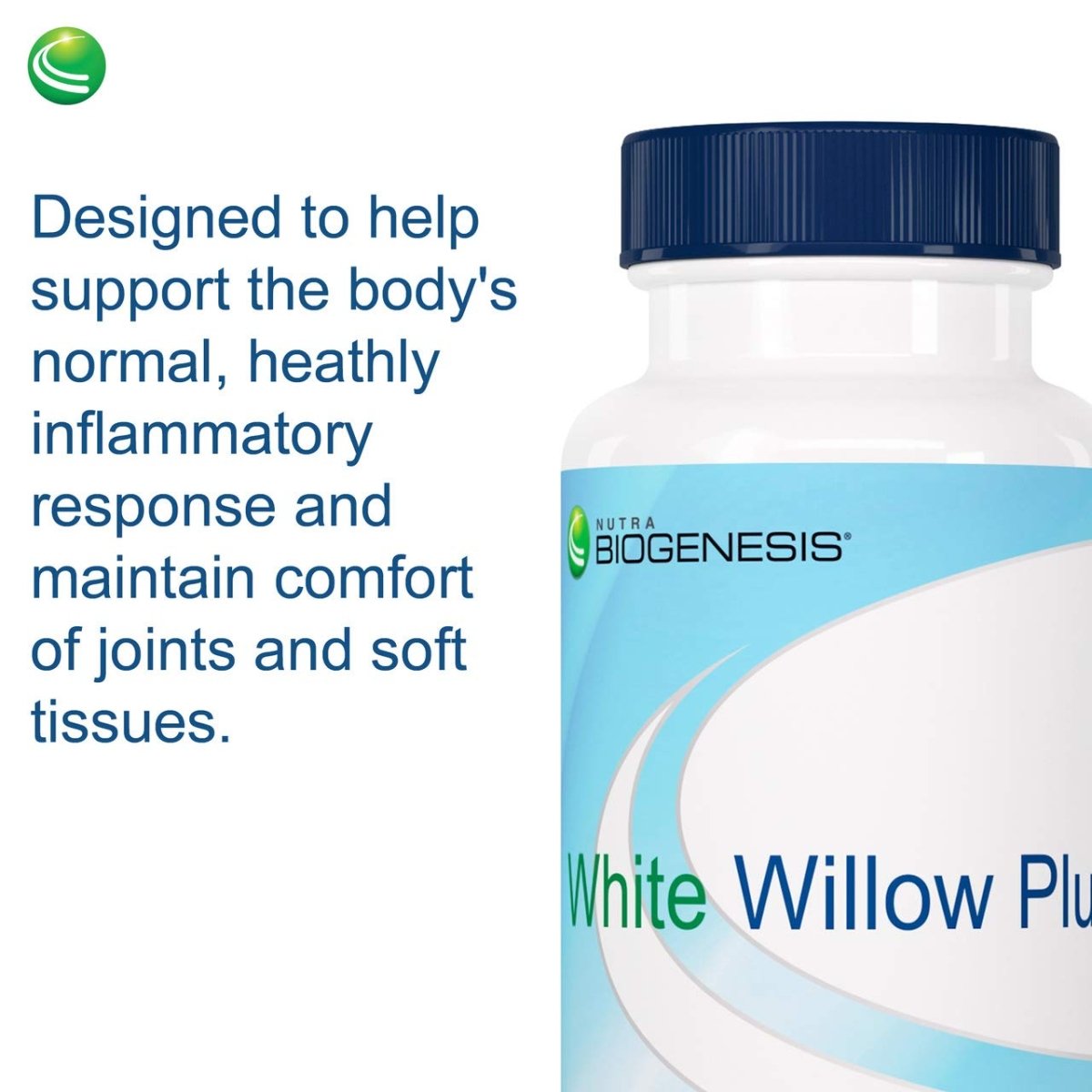 Nutra BioGenesis - White Willow Plus - White Willow Bark Extract, Caffeine, Curcumin and BioPerine to Help Support Body's Normal Response - Gluten Free, Vegan, Non-GMO - 60 Capsules