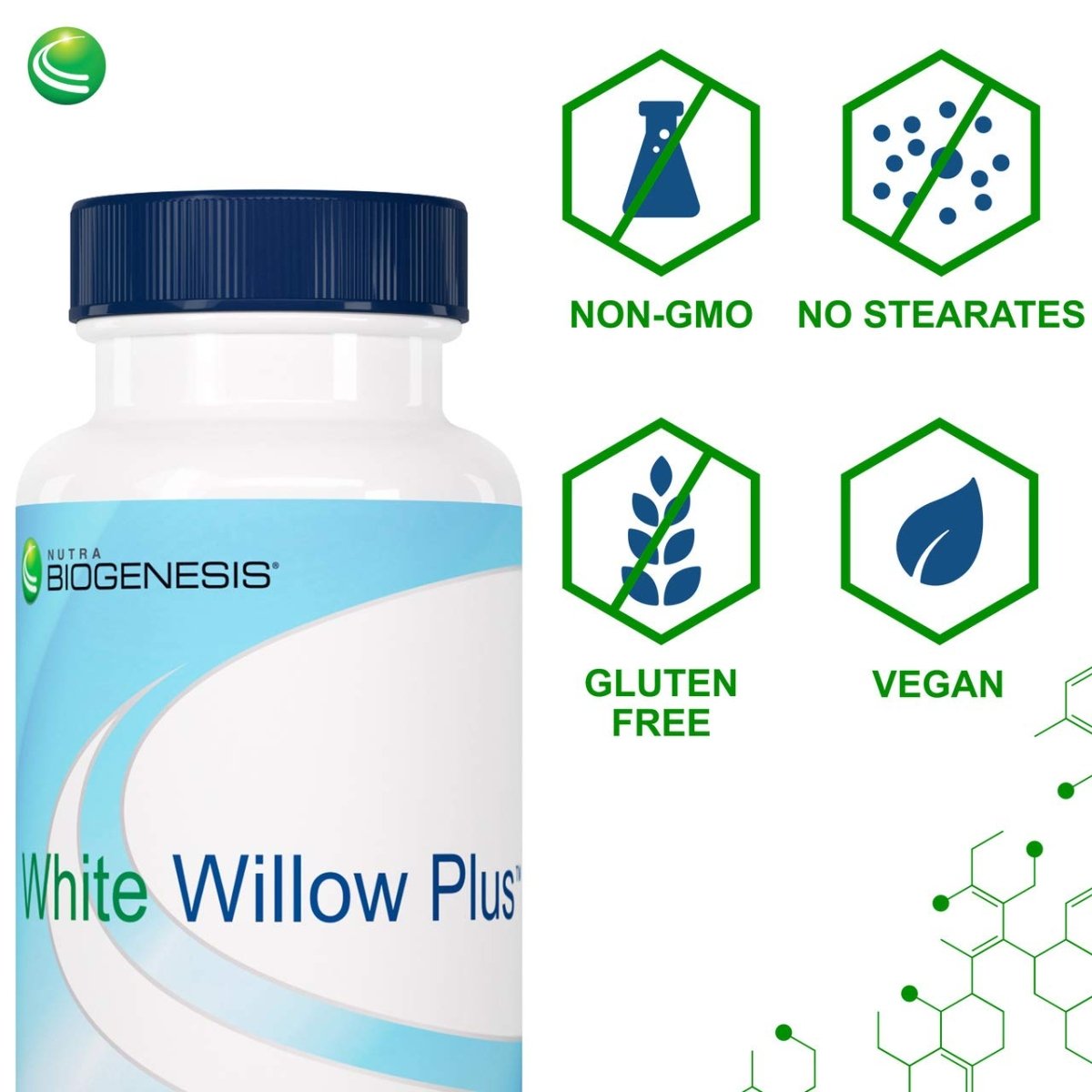 Nutra BioGenesis - White Willow Plus - White Willow Bark Extract, Caffeine, Curcumin and BioPerine to Help Support Body's Normal Response - Gluten Free, Vegan, Non-GMO - 60 Capsules