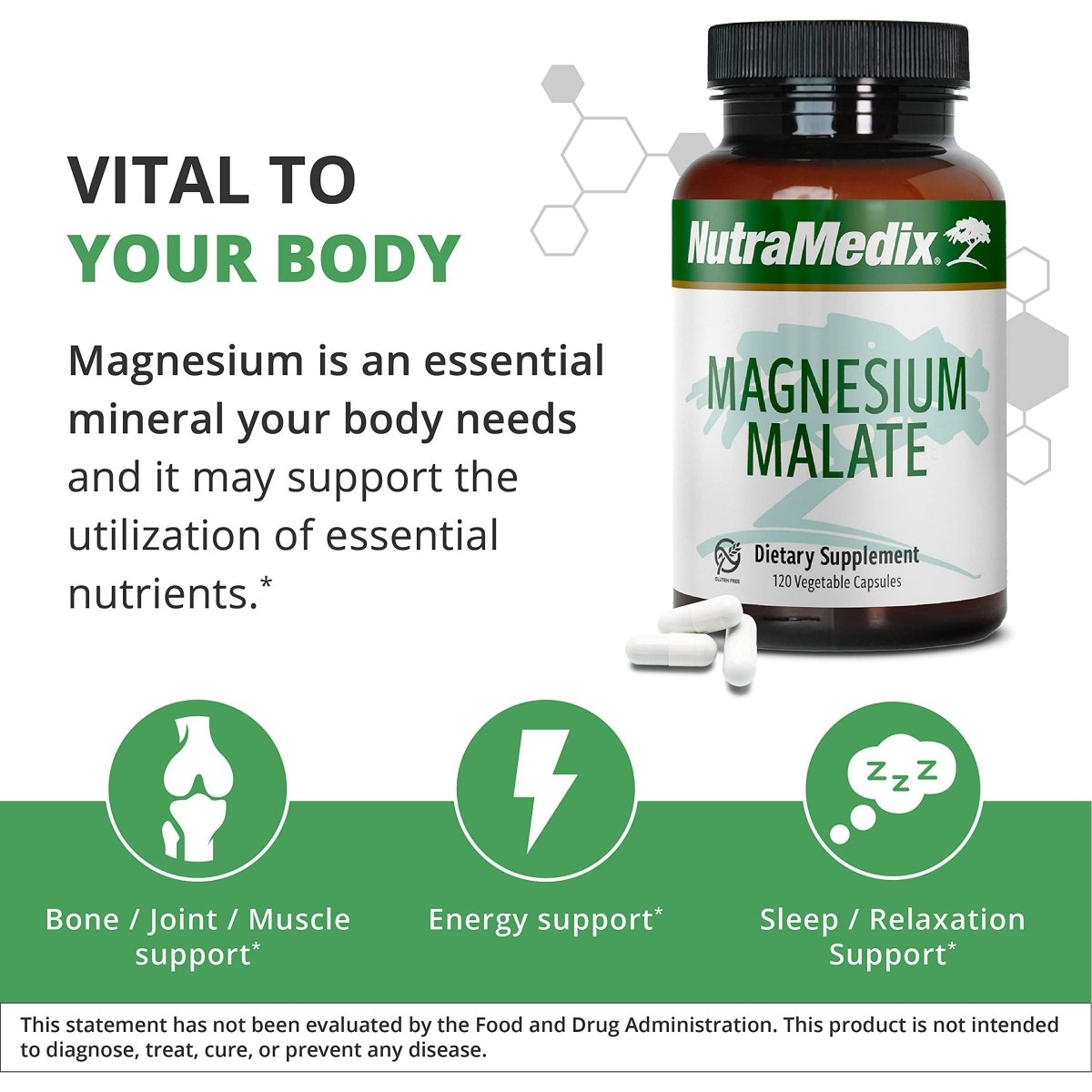 NutraMedix Magnesium Malate 200mg - Bioavailable Energy, Bone Health, Muscle & Joint Support Supplement - Vegan, Non-GMO & Gluten-Free Vitamin and Mineral Support (120 Vegetarian Capsules)