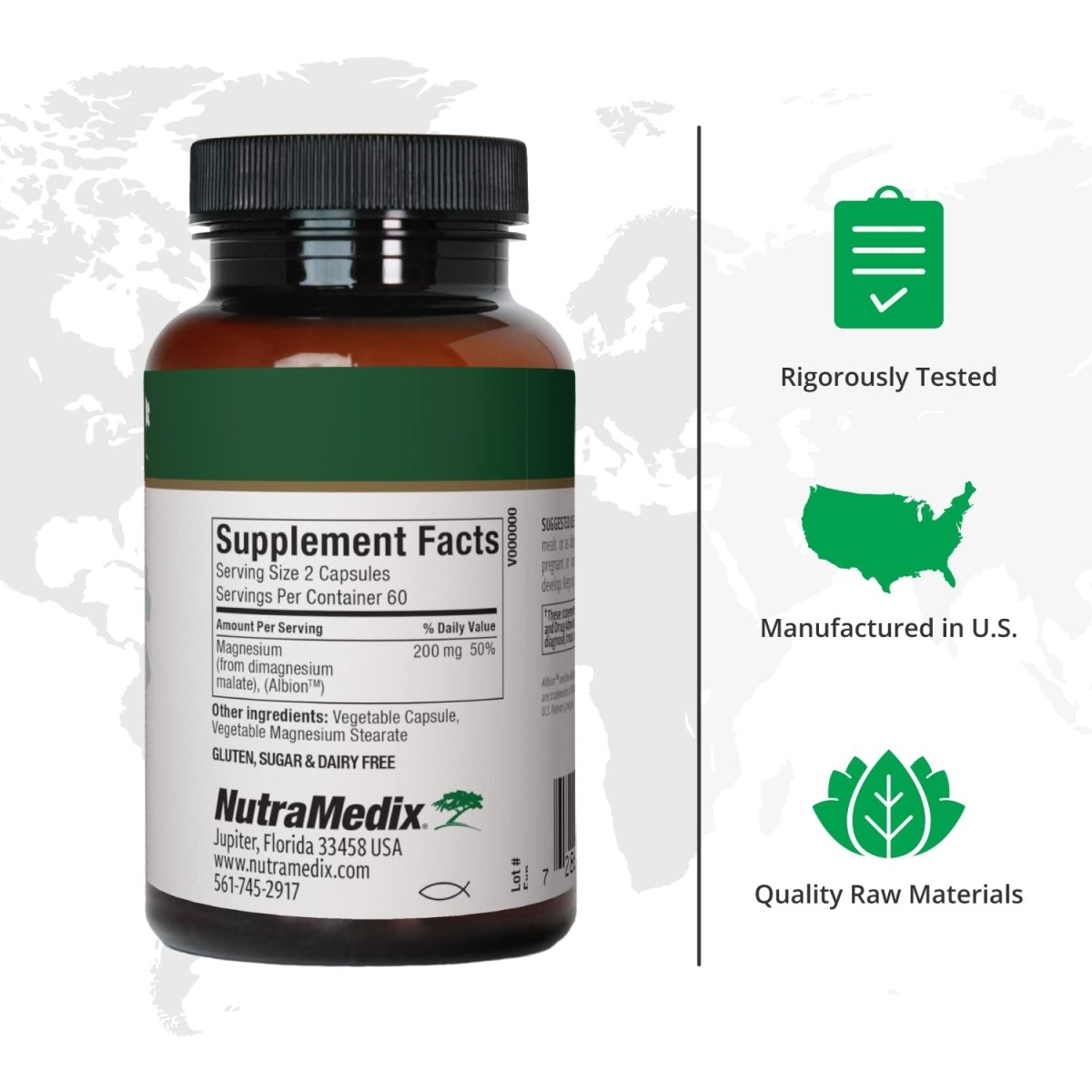 NutraMedix Magnesium Malate 200mg - Bioavailable Energy, Bone Health, Muscle & Joint Support Supplement - Vegan, Non-GMO & Gluten-Free Vitamin and Mineral Support (120 Vegetarian Capsules)