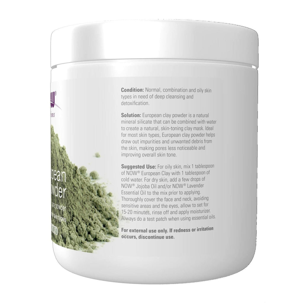 NOW Foods Solutions, European Clay Powder, Pure Powder for a Detox Facial Cleansing Mask, 14-Ounce
