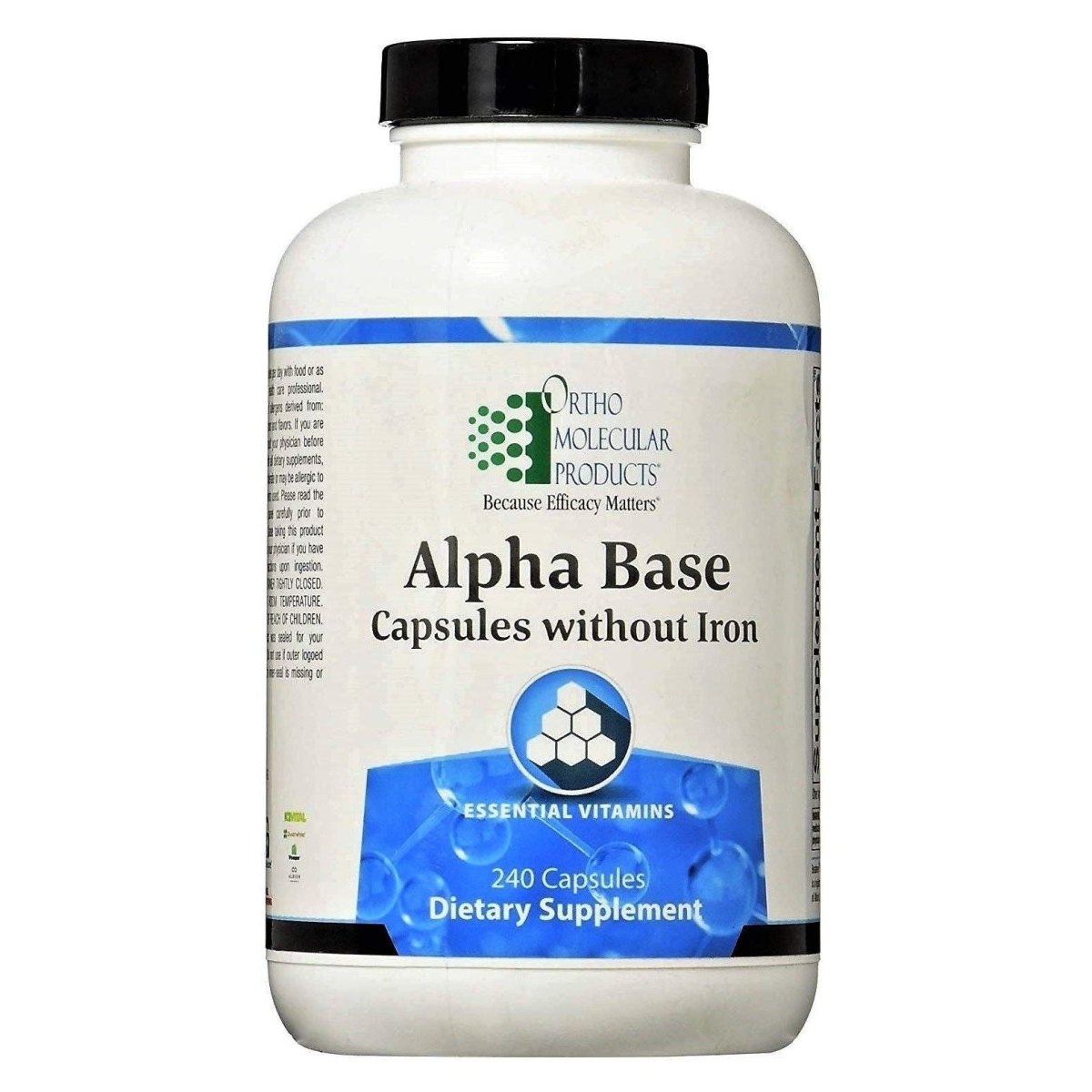 Ortho Molecular Products Alpha Base Caps Without Iron - Comprehensive Daily Multivitamin Supplement - 240 Capsules