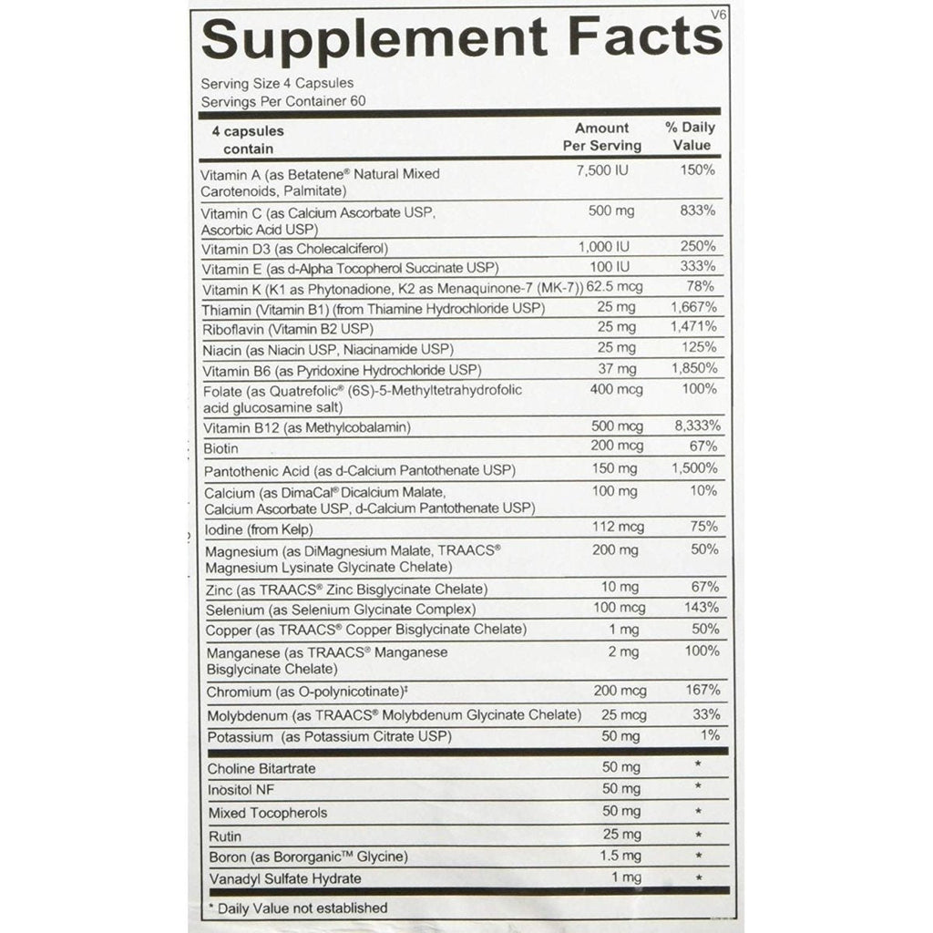 Ortho Molecular Products Alpha Base Caps Without Iron - Comprehensive Daily Multivitamin Supplement - 240 Capsules