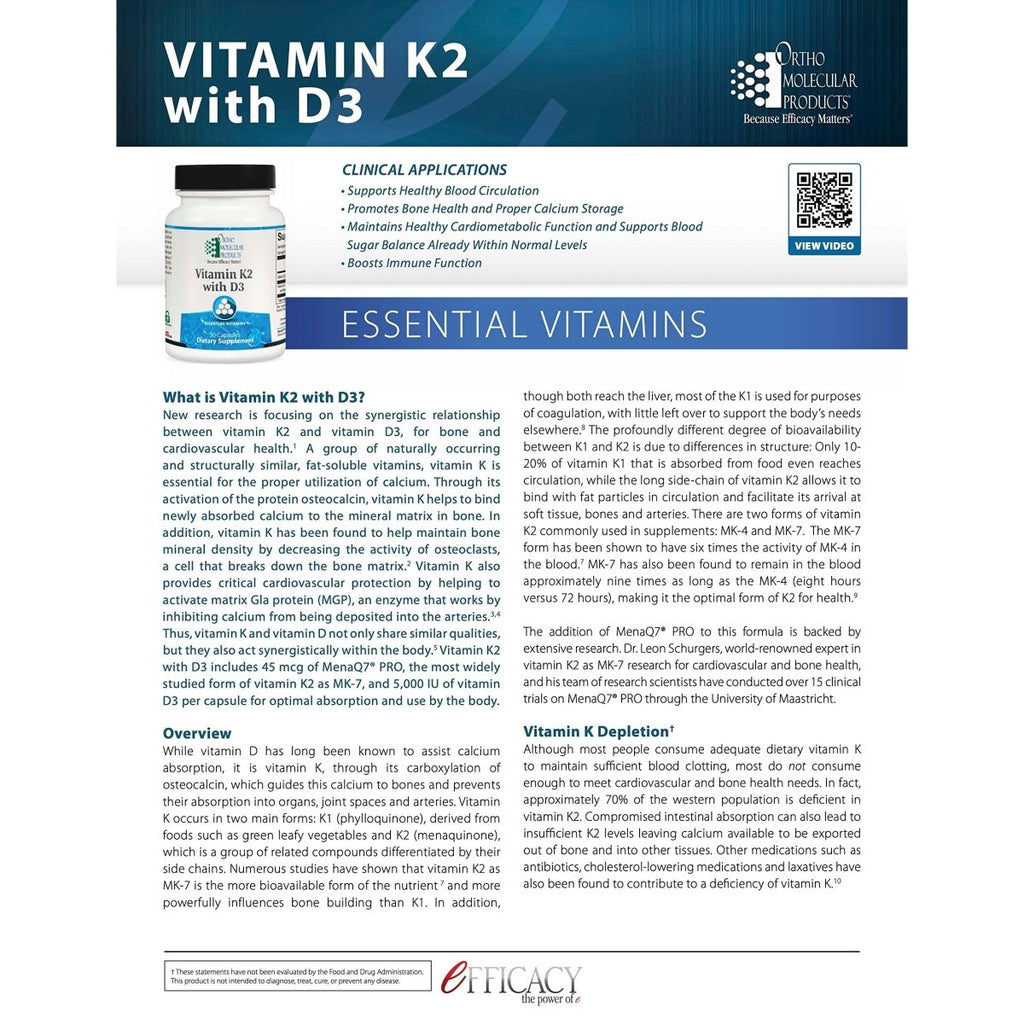 Ortho Molecular Products, Vitamin K2 with D3 60 caps