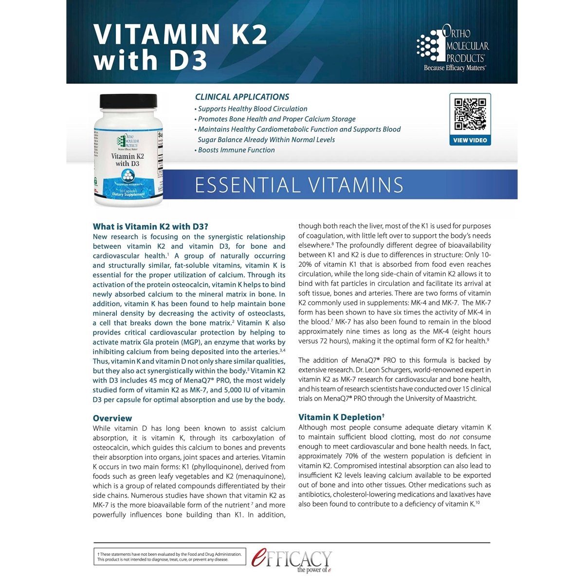 Ortho Molecular Products, Vitamin K2 with D3 60 caps