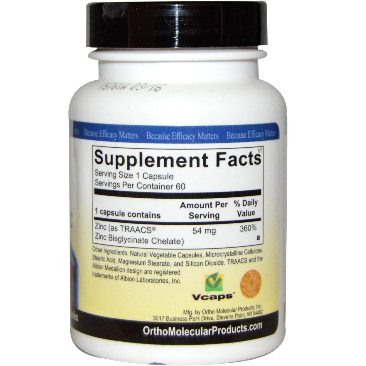 Ortho Molecular Reacted Zinc 60 Capsules
