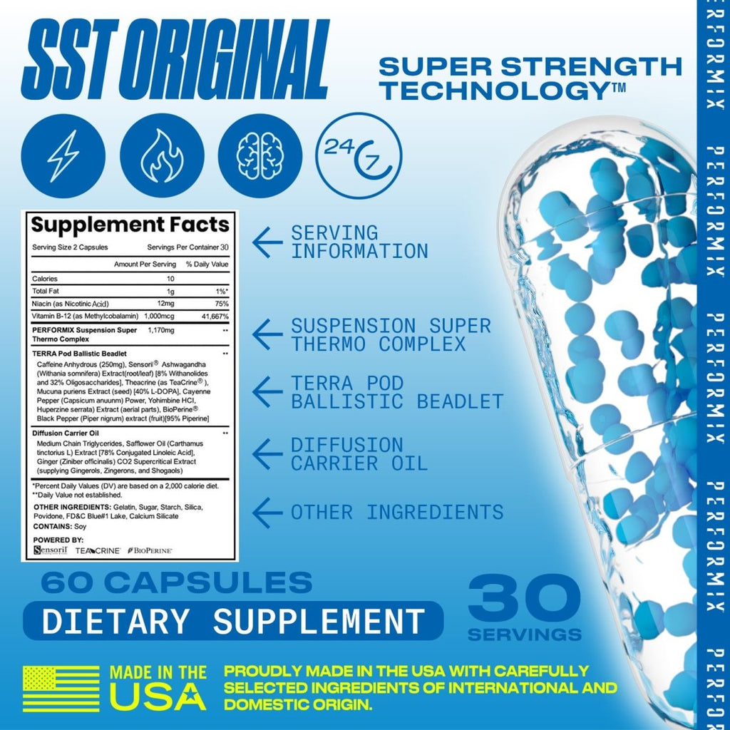 PERFORMIX - SST Original - Pre Workout - 250 mg Caffeine  60 Capsules