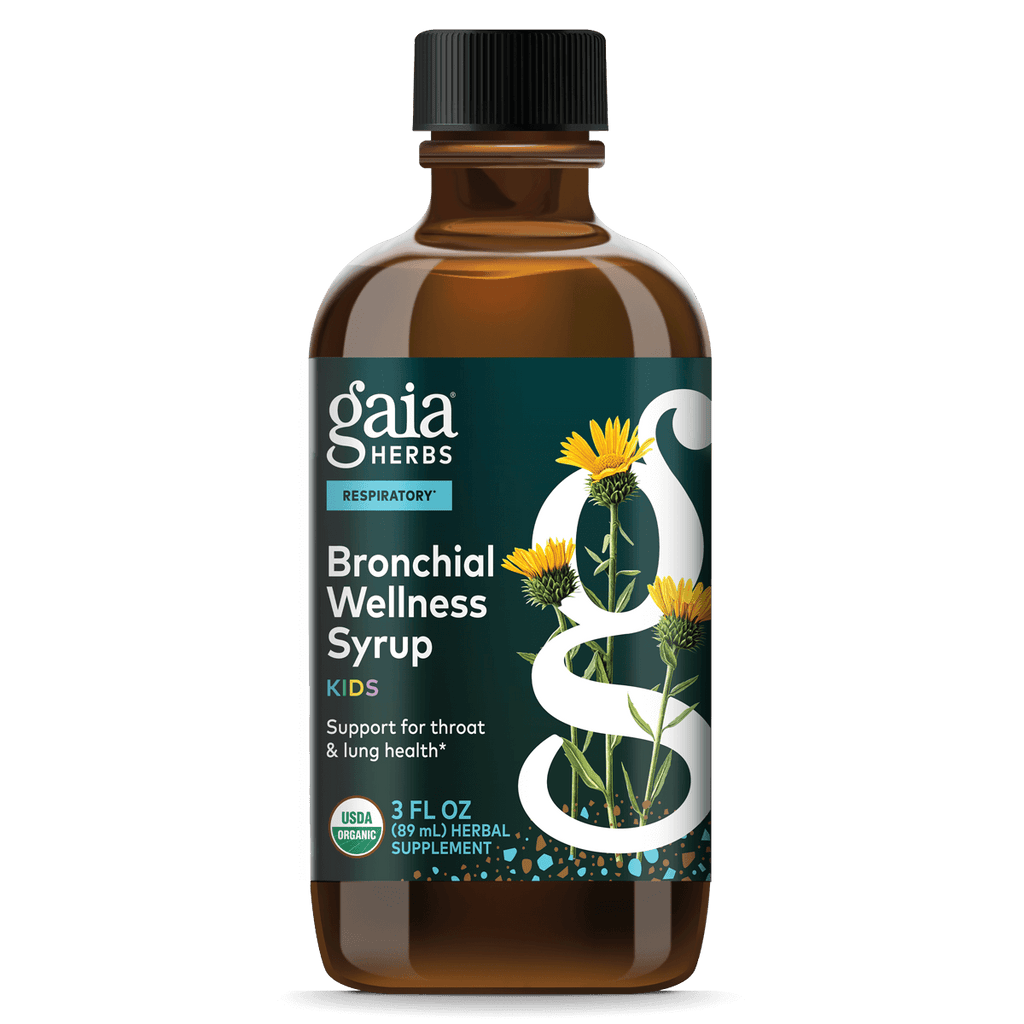 Gaia Kids Bronchial Wellness Syrup - Immune Support Supplement - Overall Throat & Lung Health Support - Certified Organic Formula with English Plantain, Grindelia & Honey - 3 Fl Oz (18 Servings)