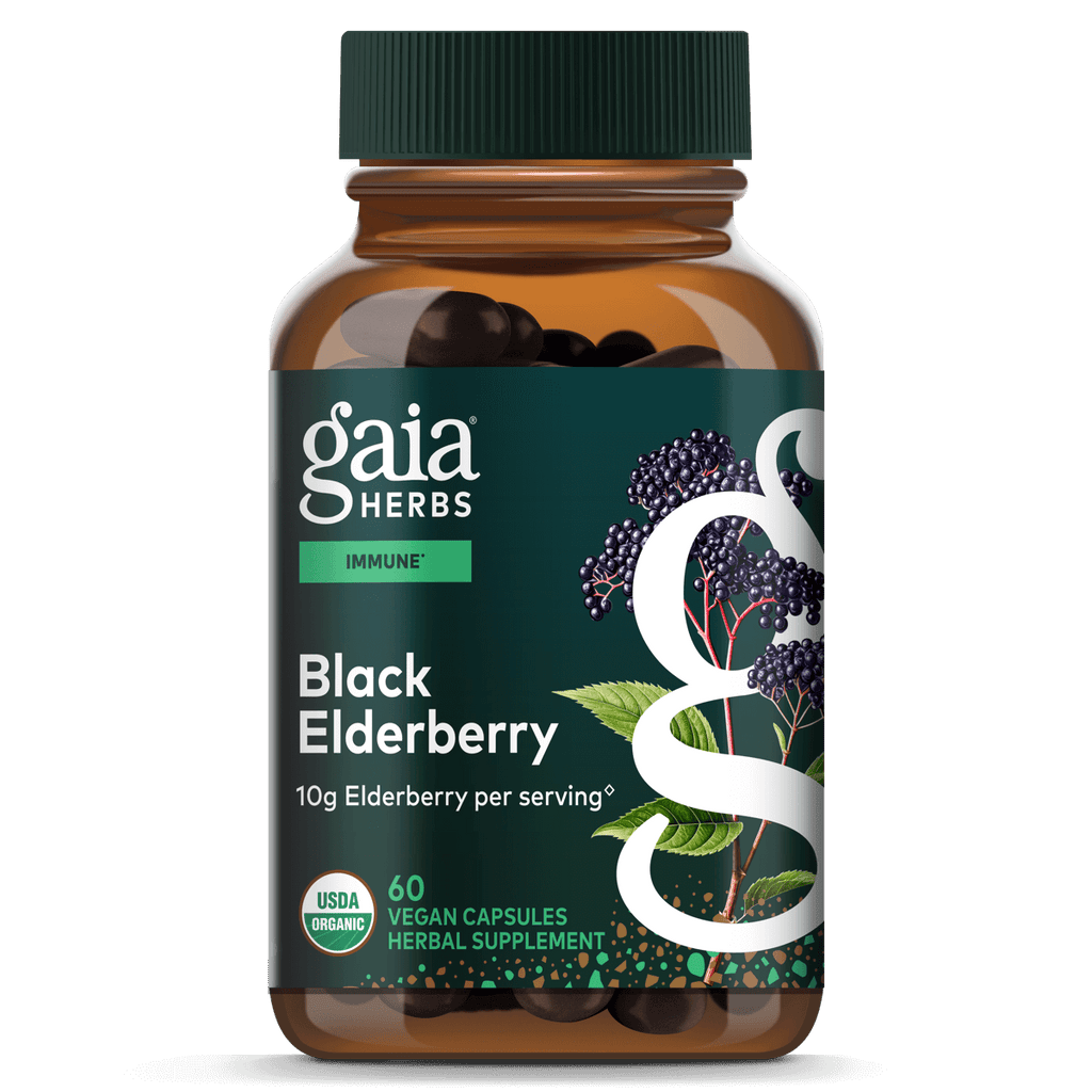 Gaia Herbs Black Elderberry - Daily Immune Support Supplement to Help Maintain Well-Being - with Black Elderberries and Acerola Fruit for Antioxidant Support - 60 Vegan Capsules (30-Day Supply)