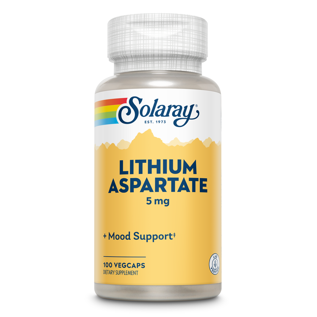 Solaray Lithium Aspartate - Mood Support Supplement - 100 Capsules, 5 mg