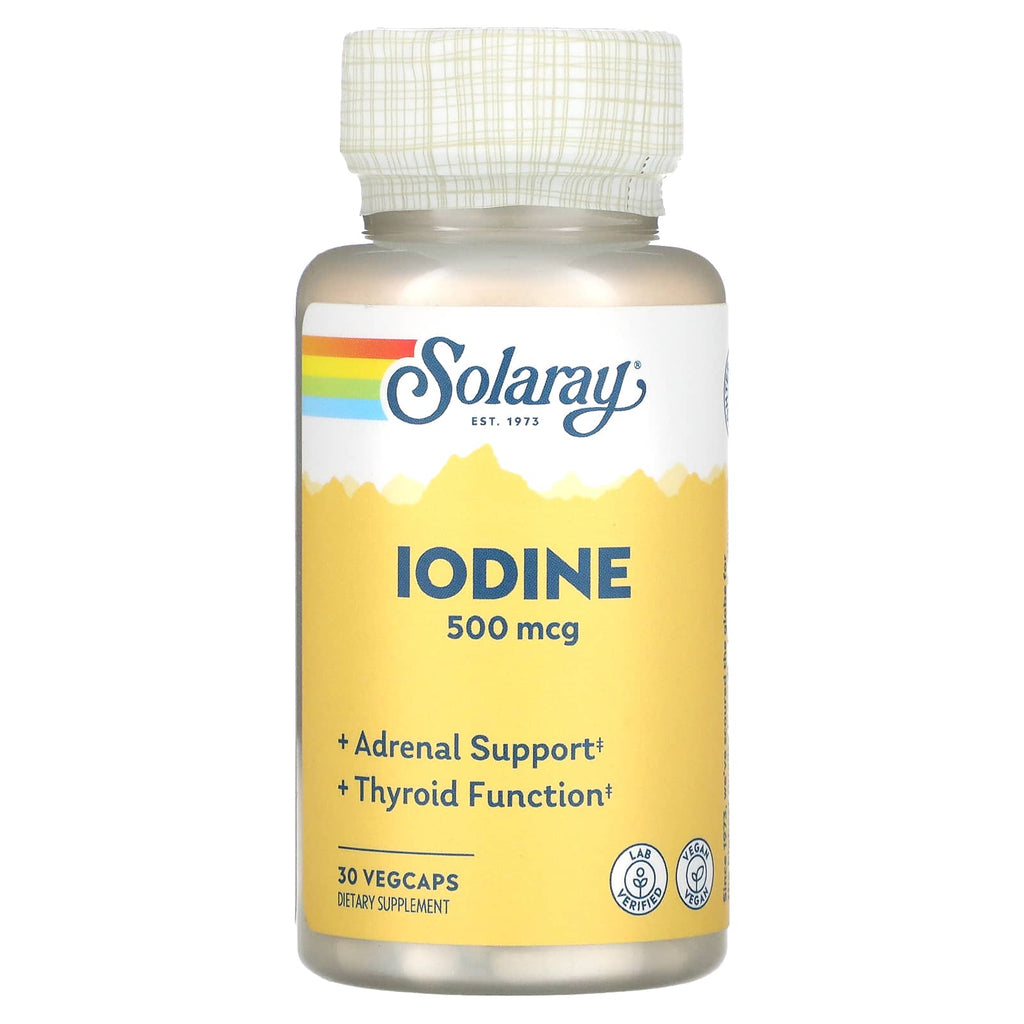Solaray Iodine 500 mcg, Iodine Supplement for Healthy Adrenal and Thyroid Support, Energy, Metabolism, and Focus, Potassium Iodide, Vegan, 60-Day Money-Back Guarantee, 30 Servings, 30 VegCaps