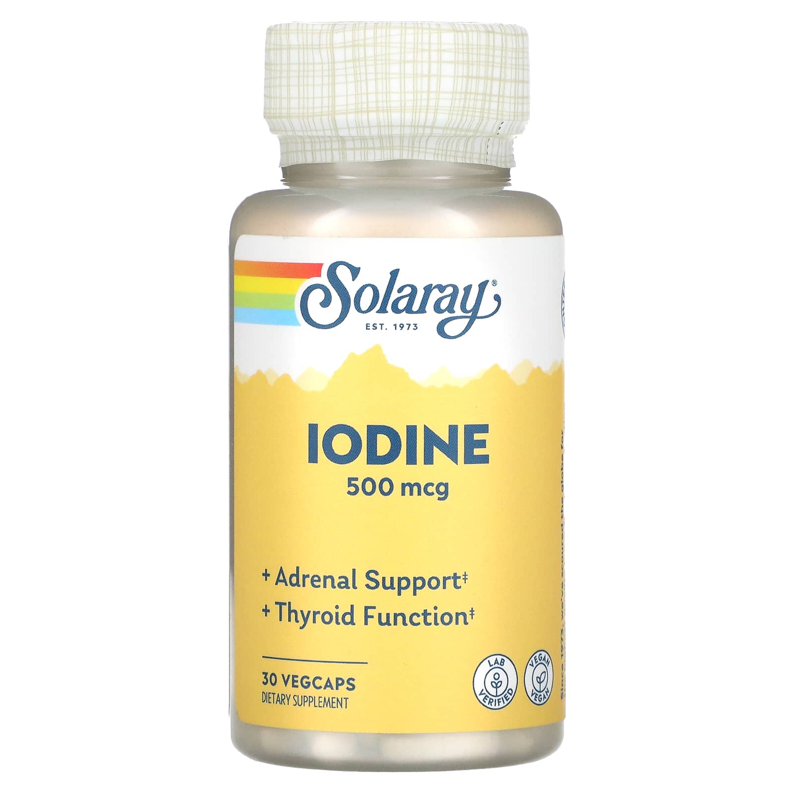 Solaray Iodine 500 mcg, Iodine Supplement for Healthy Adrenal and Thyroid Support, Energy, Metabolism, and Focus, Potassium Iodide, Vegan, 60-Day Money-Back Guarantee, 30 Servings, 30 VegCaps