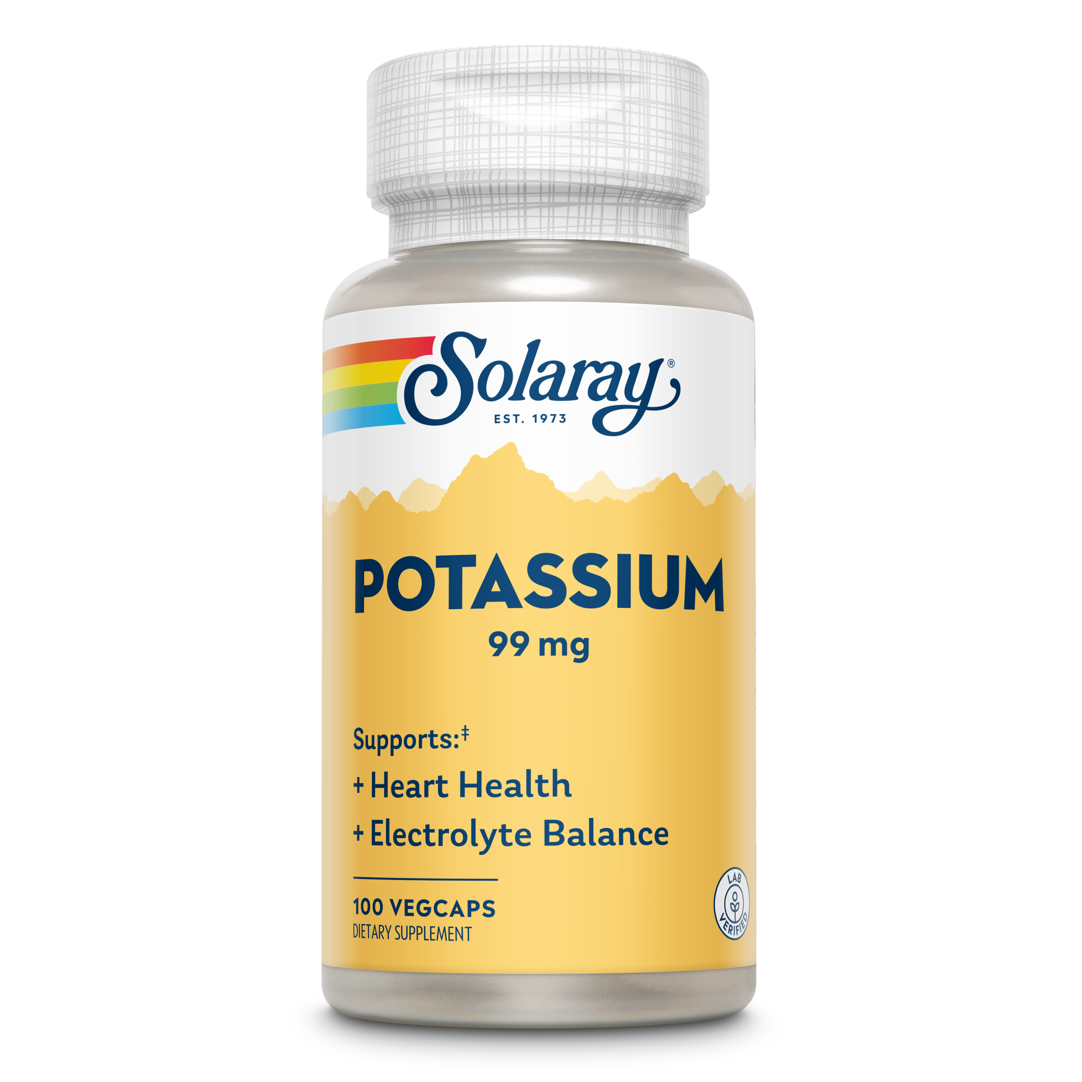 Solaray Potassium 99 mg, Fluid and Electrolyte Balance Formula, Potassium Supplement for Muscle, Nerve, Cellular and Heart Health Support, 60-Day Money Back Guarantee, 100 Servings, 100 VegCaps