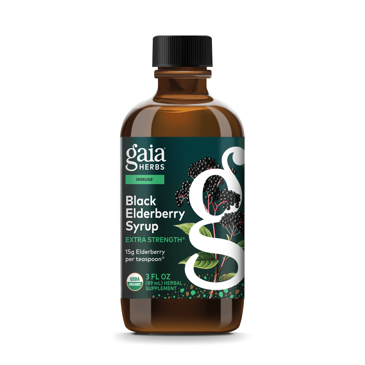 Gaia Herbs GaiaKids Black Elderberry Syrup - Delicious Immune Support Supplement for Kids - with Organic Black Elderberries and Honey - USDA Certified Organic Black Elderberry Syrup - 3 Fluid Ounces