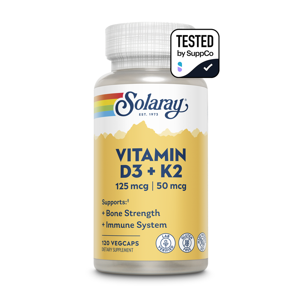 SOLARAY Vitamin D3 K2, K2 D3 Vitamin Supplement for Calcium Absorption, Bone Strength, Cardiovascular & Immune Function Support, Made Without Soy, 60-Day Guarantee, 60 Servings, 60 VegCaps