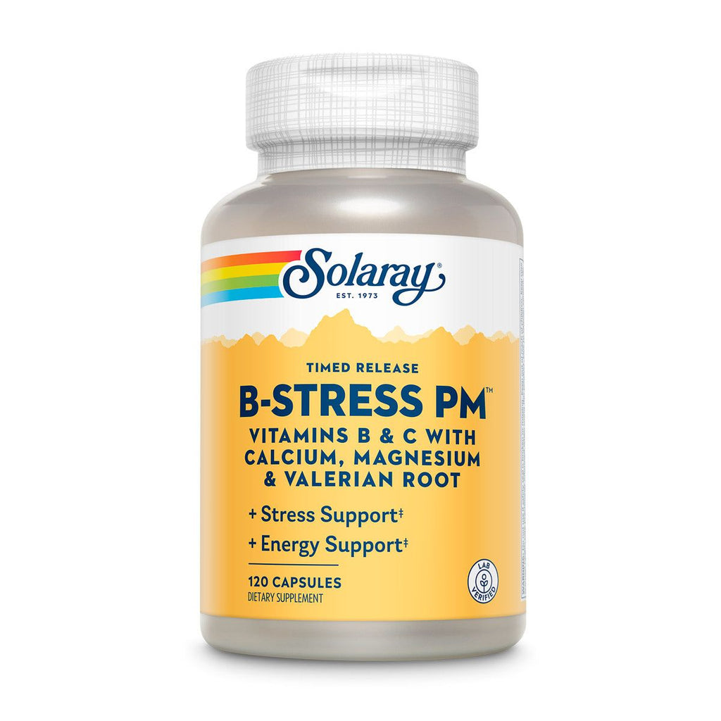 Solaray B-Stress PM Supplement | Comprehensive B-Vitamin Complex with Relaxation Support | 120 Capsules  04231