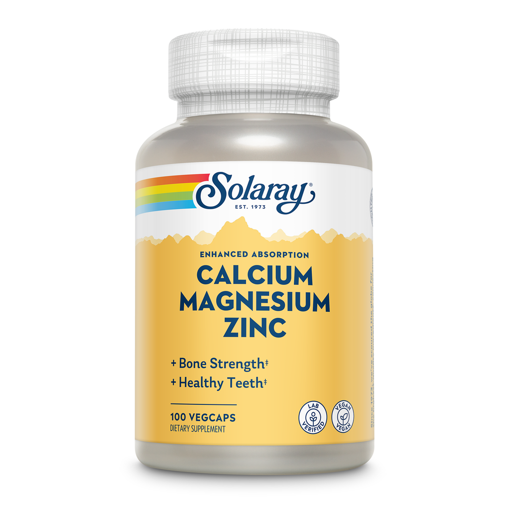 Solaray Calcium Magnesium Zinc Supplement, with Cal & Mag Citrate, Strong Bones & Teeth Support, Easy to Swallow Capsules, Vegan, 60 Day Money Back Guarantee, 25 Servings, 100 VegCaps
