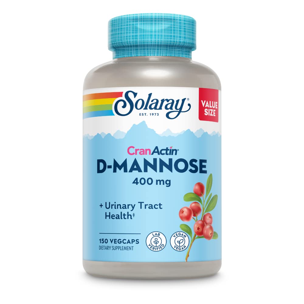 SOLARAY D-Mannose with CranActin Cranberry Supplement 400mg, Urinary Tract Health & Bladder Support Capsules with Vitamin C for Immune Function, Vegan, 60 Day Guarantee, 30 Servings, 60 VegCaps